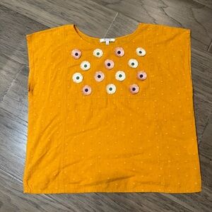 Madewell Mustard Top with Floral Details 100% Cotton NWOT Size‎ M